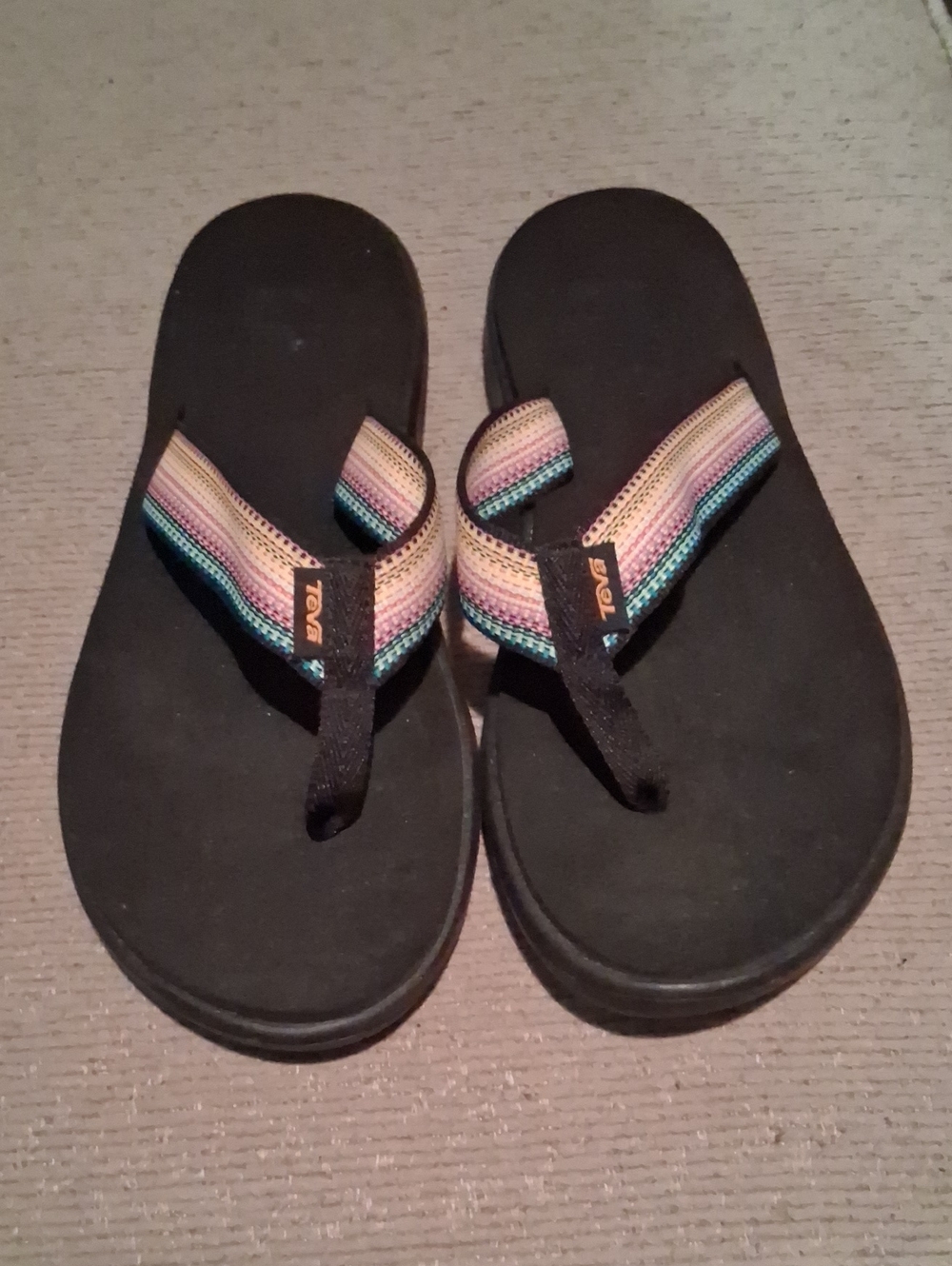 Teva Black Flip Flops with Pastel Multicolor Straps